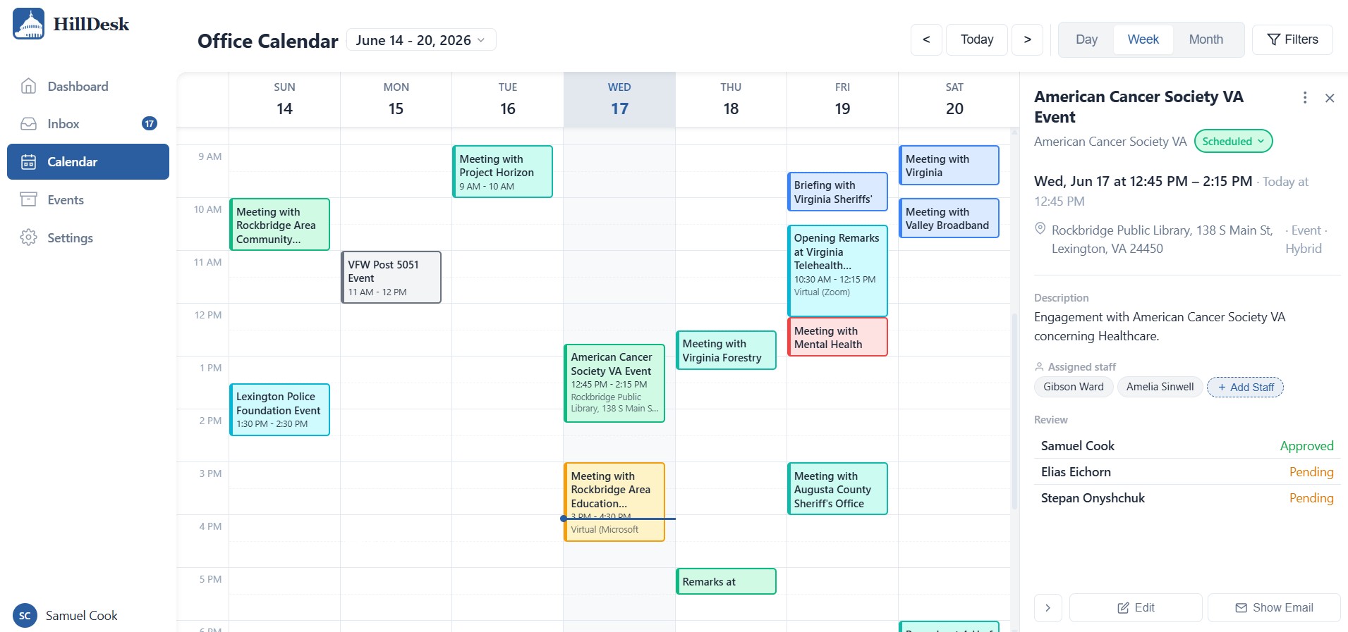 HillDesk calendar